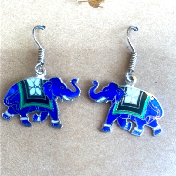 Sterling silver Blue enamel Elephant Dangle Earrings🌺